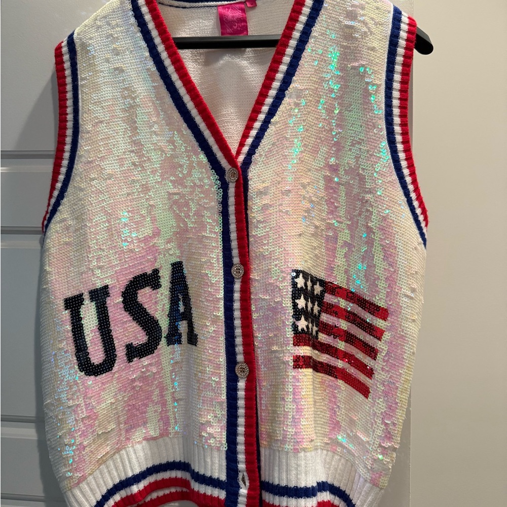 QUEEN OF SPARKLES Patriotic Sequin Vest